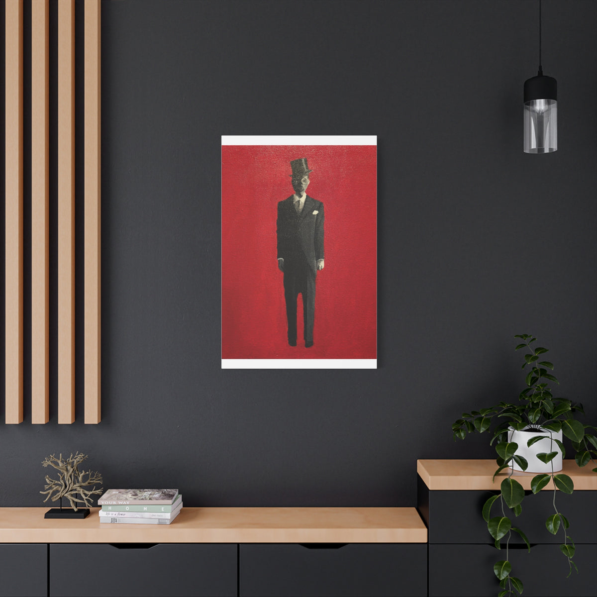Vintage Gentleman in Top Hat Red Canvas Wall Art