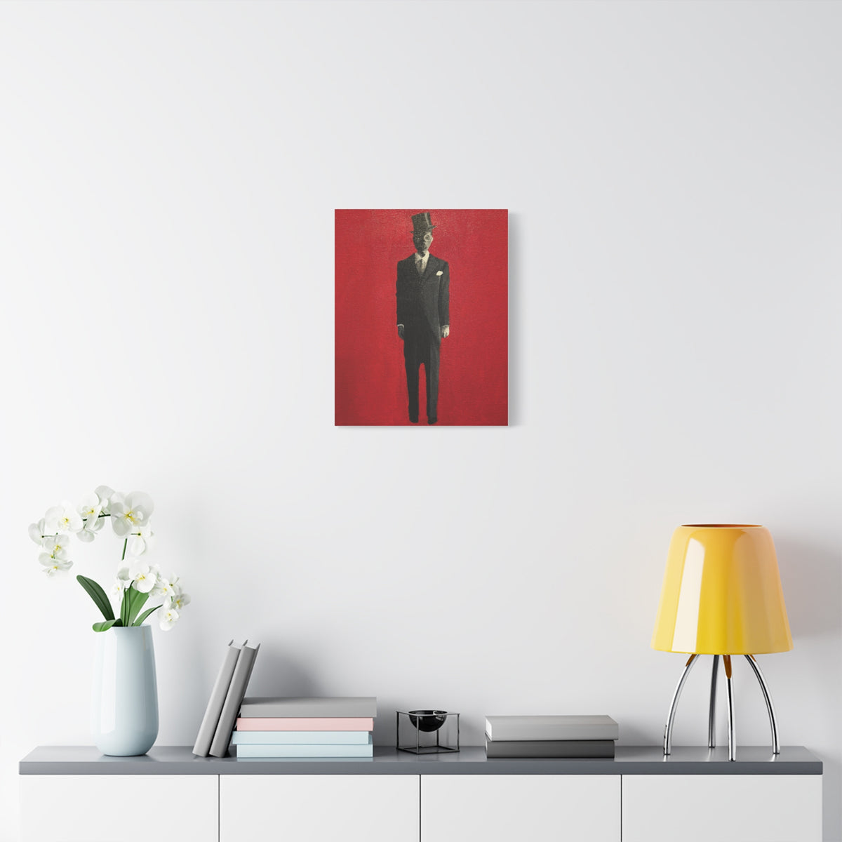 Vintage Gentleman in Top Hat Red Canvas Wall Art