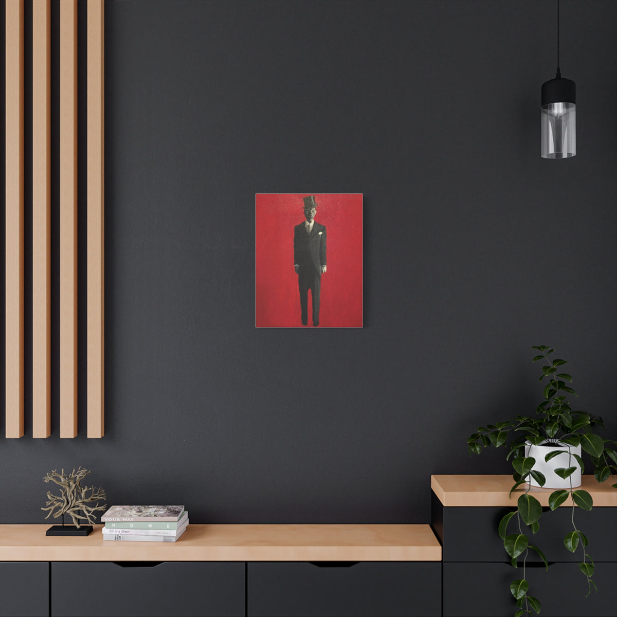 Vintage Gentleman in Top Hat Red Canvas Wall Art