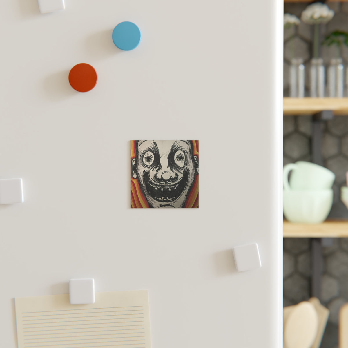 Creepy Joker Face Square Magnet – Horror Art Decor