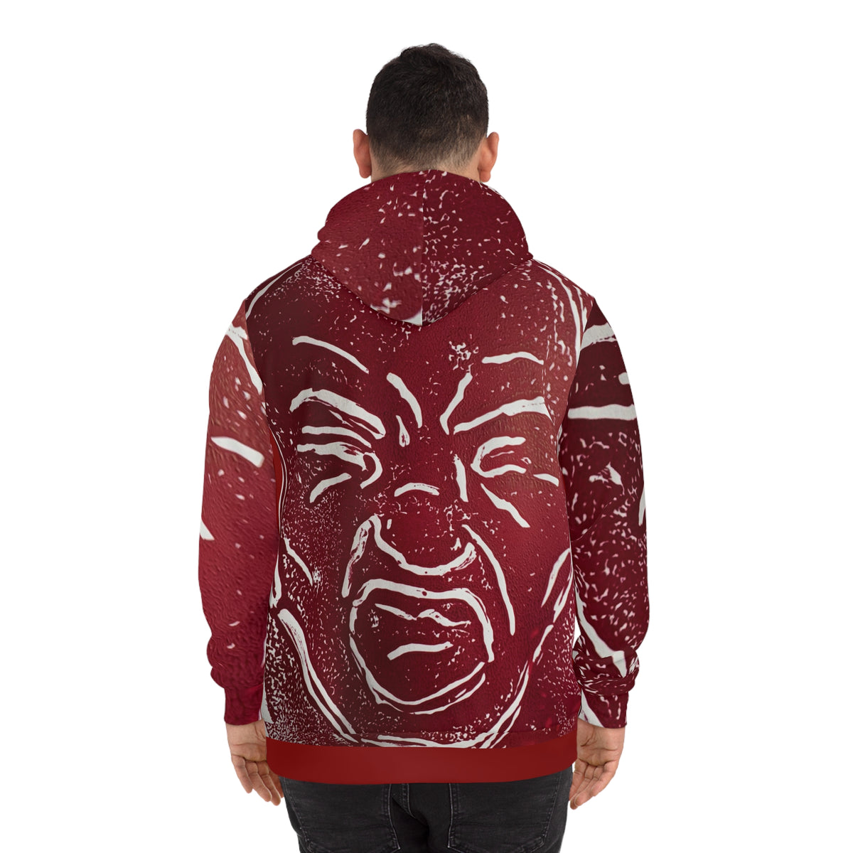 Bold Red Face Graphic All-Over Print Hoodie