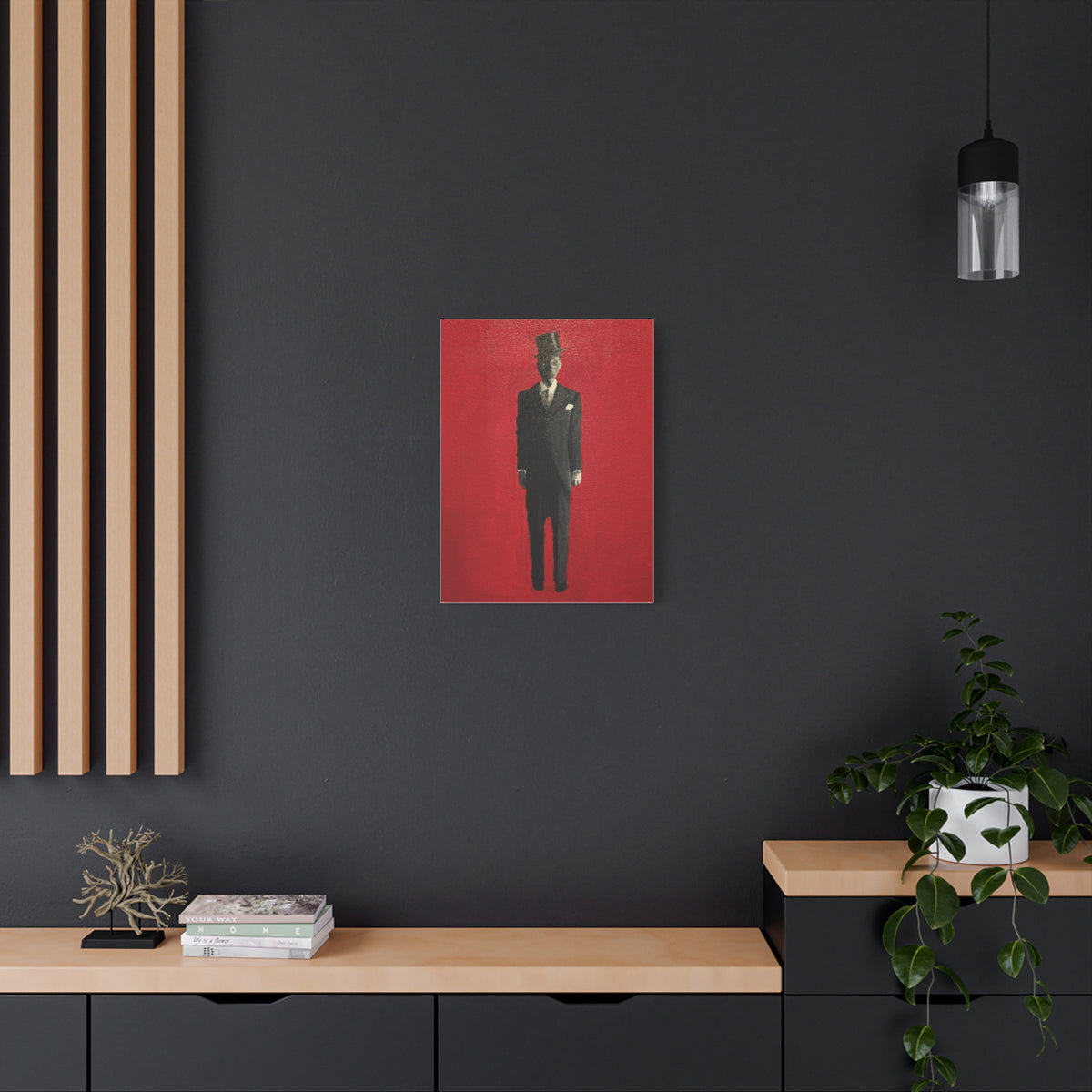 Vintage Gentleman in Top Hat Red Canvas Wall Art