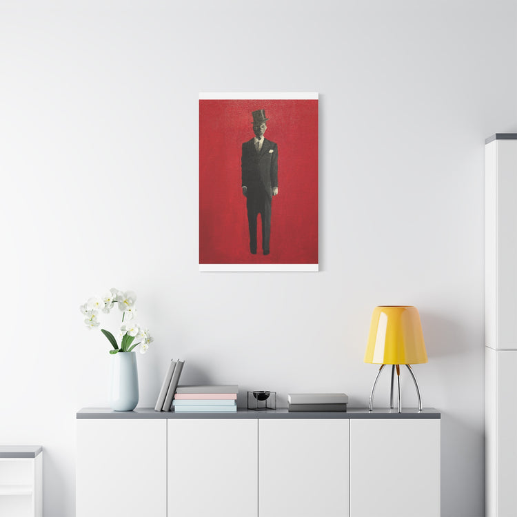 Vintage Gentleman in Top Hat Red Canvas Wall Art