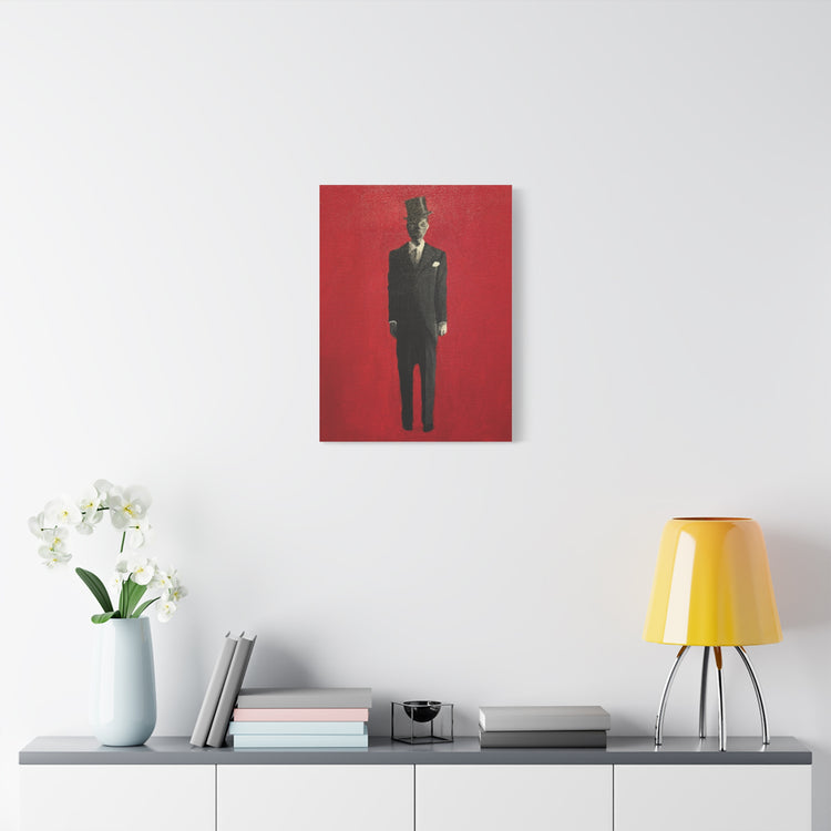 Vintage Gentleman in Top Hat Red Canvas Wall Art