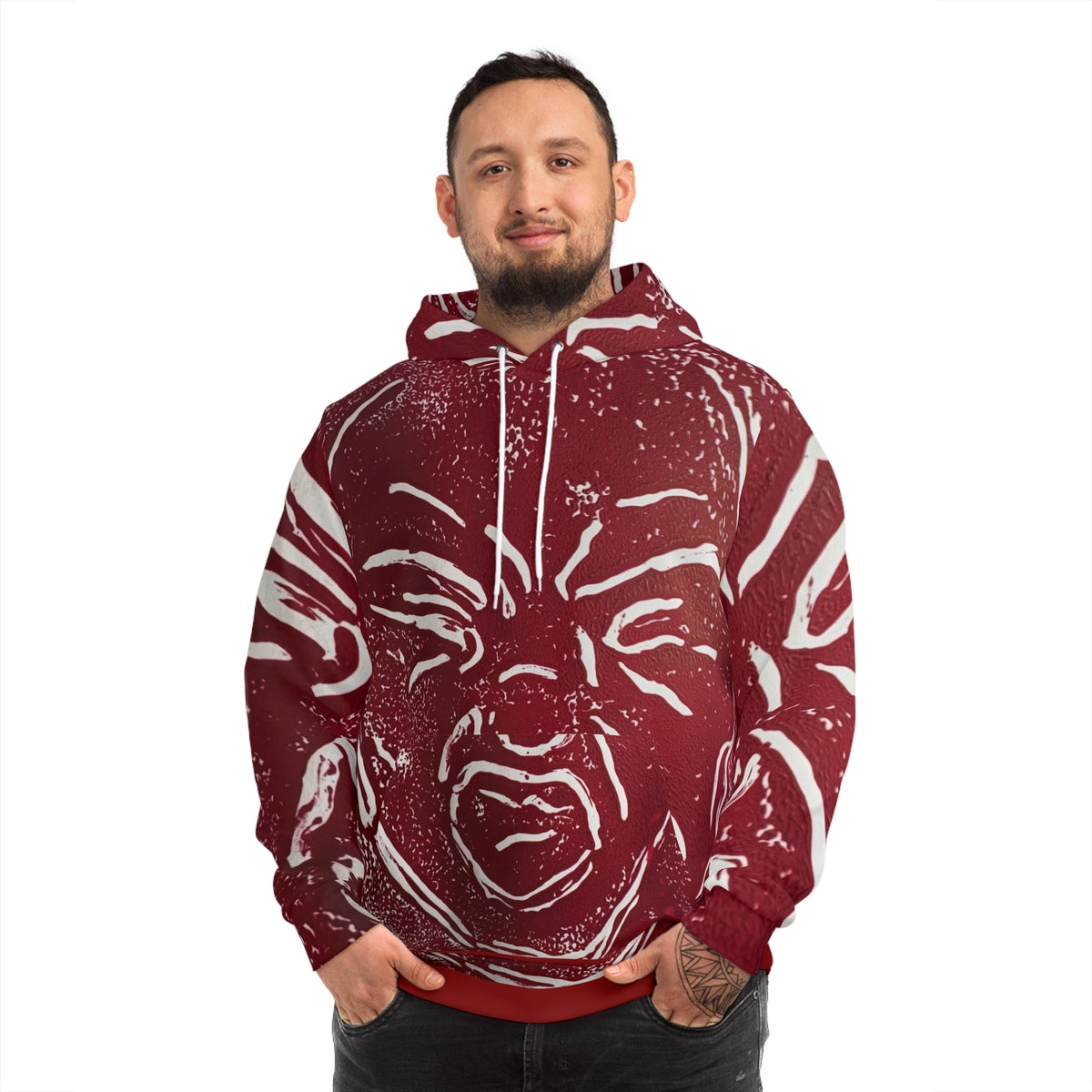 Bold Red Face Graphic All-Over Print Hoodie
