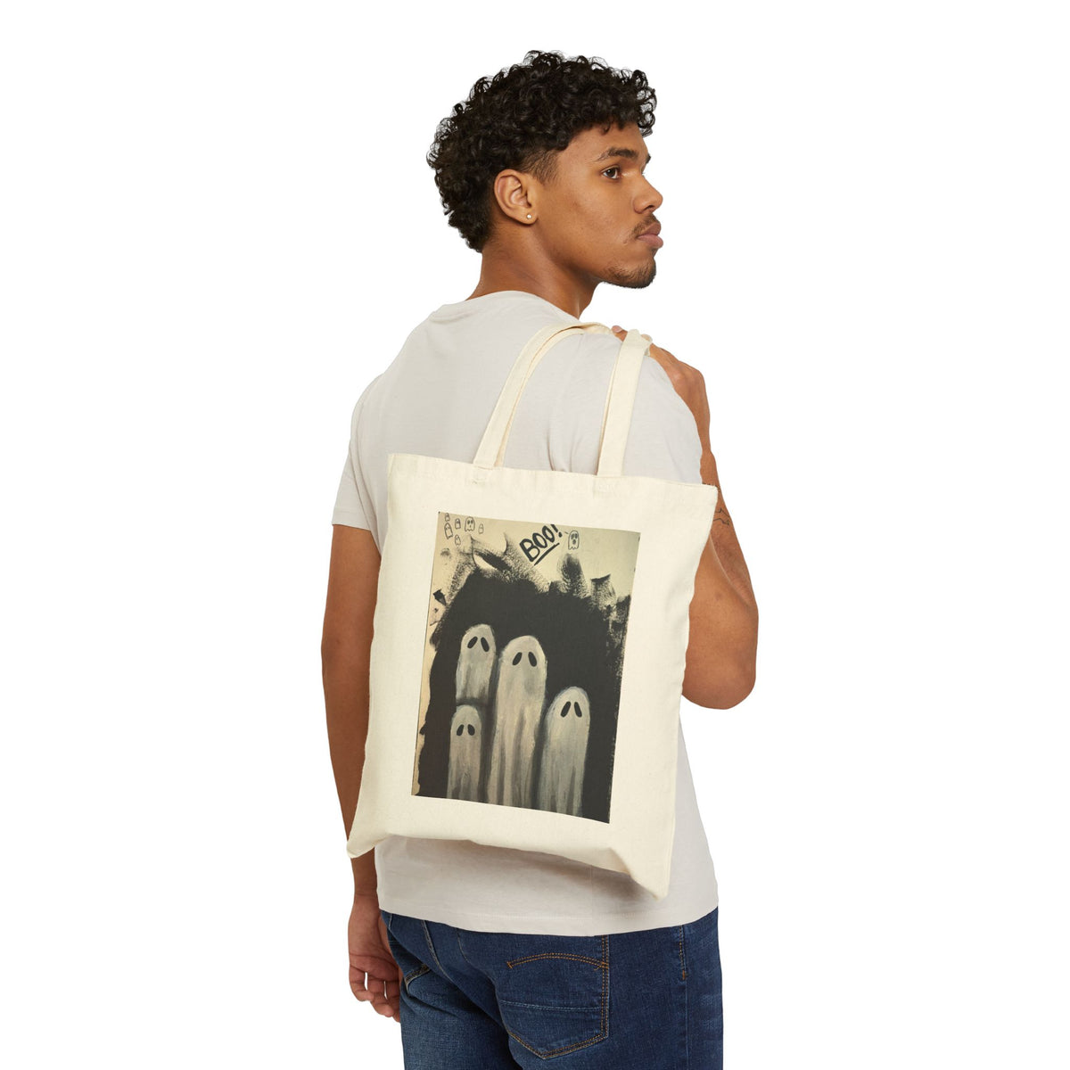 Spooky Ghosts BOO Halloween Cotton Canvas Tote Bag